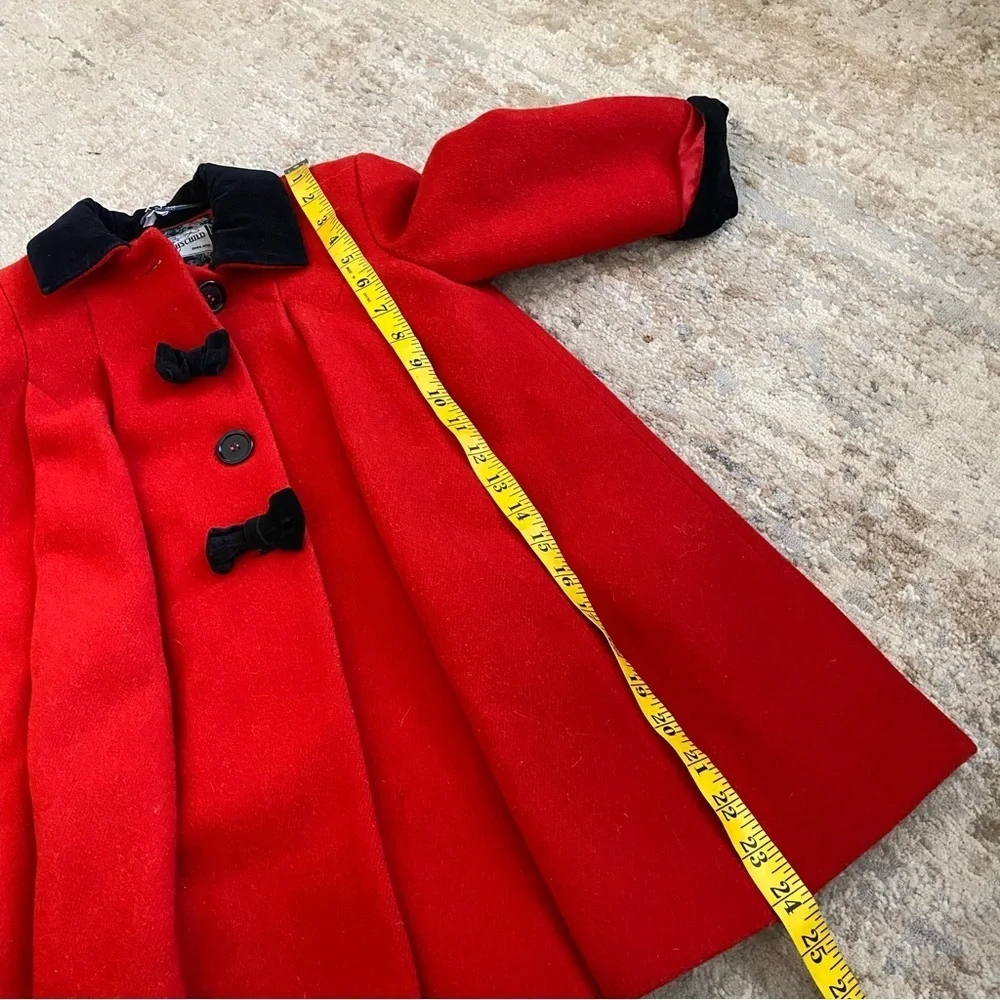 Rothschild Vintage Classic Red Christmas Coat Black Velvet Trim and Bows Accents